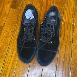 Velvet Dark Green Oxford Block Heels